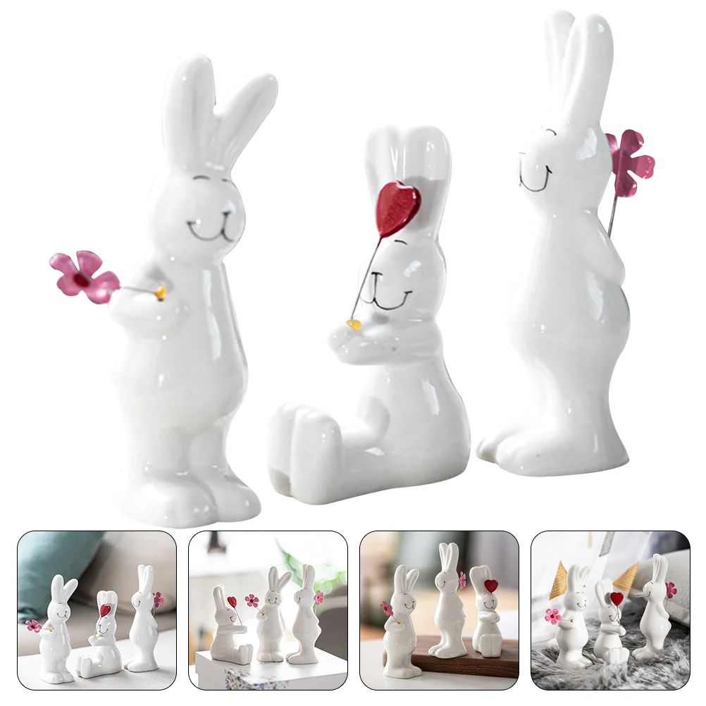 

Rabbit Bunny Statue Zodiac Ceramic Figurine Statues Table Decorative Chinese Sculpture Garden Miniatureanimals Figurestoy