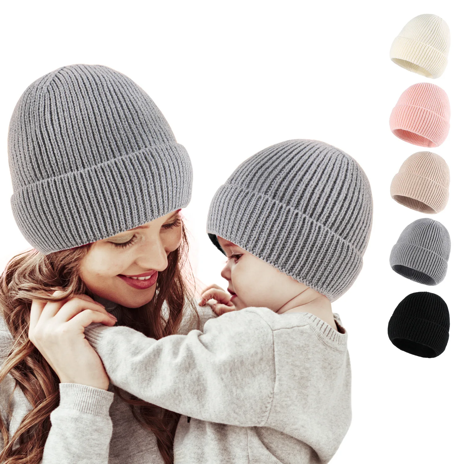 

Fashion Set Mom Mother Baby Knit Pom Bobble Hat Kids Girls Boys Ball Wool Winter Warm Autumn Beanie Caps Mother daughter Son Hat