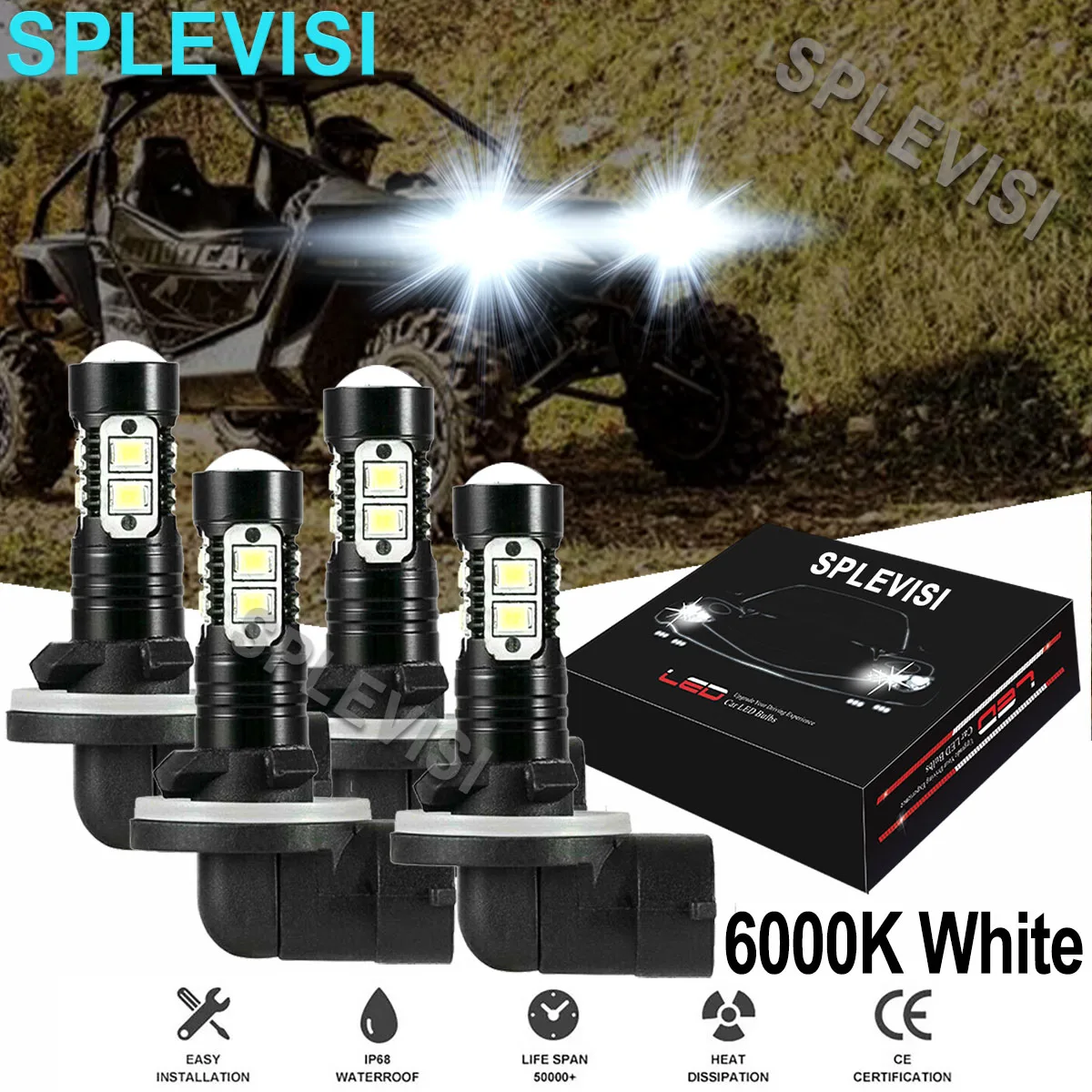 4PCS 6000K Bright  White 50W LED Headlight Bulbs Kit For ARCTIC CAT 1000 2010 2012 2013 2014 2015