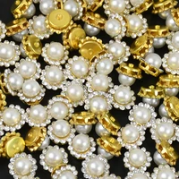 50pcs flower shape pearl buttons rhinestone with gold claw sew on crystal stone for needdlework clothing diy jewelry accessories