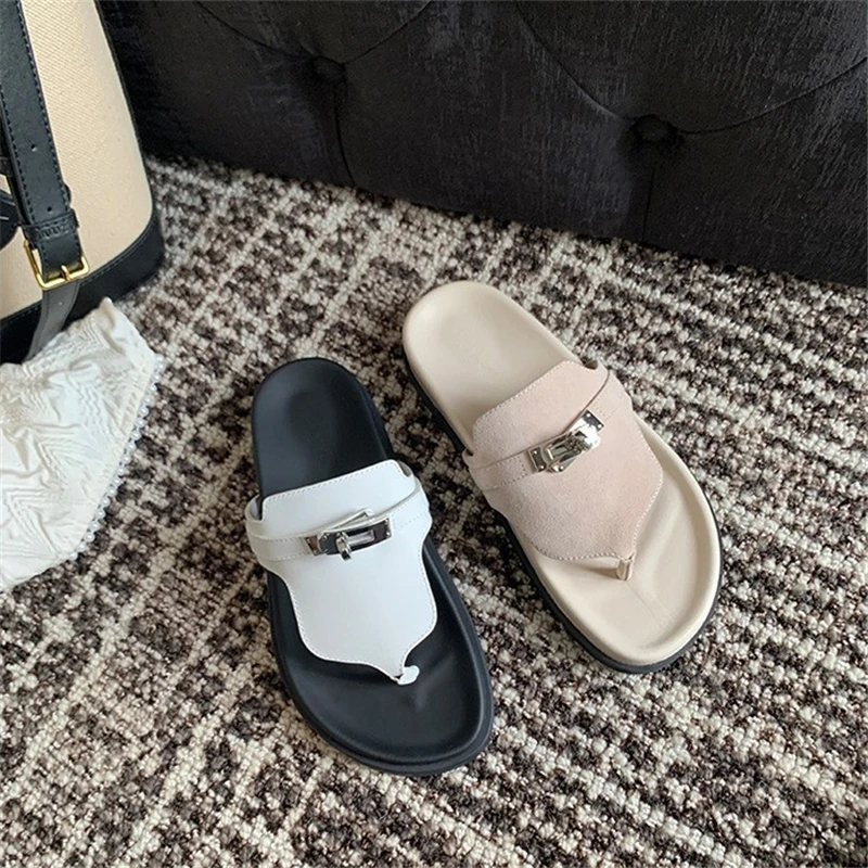 Fashion Women Genuine Leather Sandals Flip-flop Summer Shoes Woman Flats Heels Casual Sandals