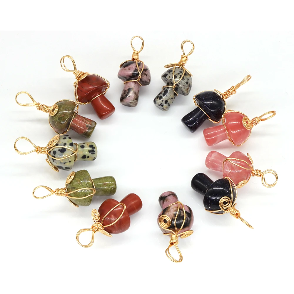 

Natural Stones and Crystals Mushroom Wire Wrapped Pendant Gift Healing Amethyst Gemstone Necklace Accessories for Jewelry Making