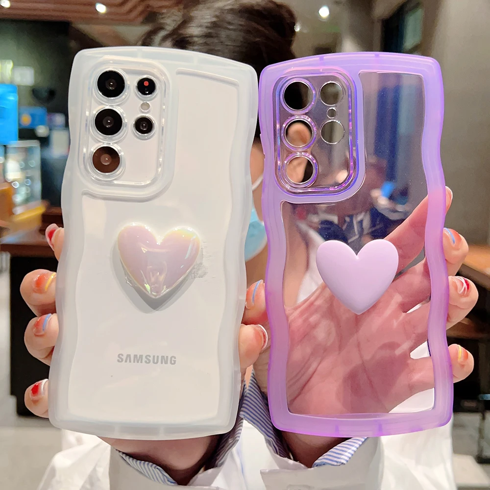 

Cute 3D Love Heart Wavy Edge Clear Case For Samsung Galaxy S22 S21 S20 FE Plus S20FE S21FE S22Ultra S22Plus Silicone Soft Cover