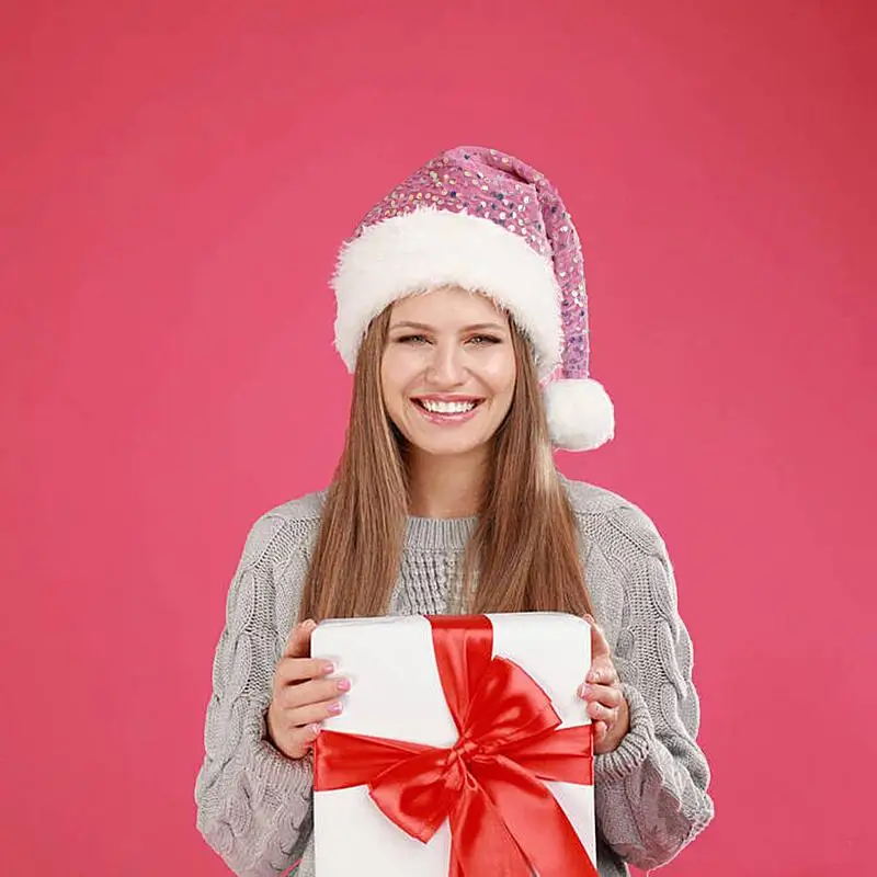 Шапка Санта-Клауса с блестками Рождественская шапка блестящими пайетками и