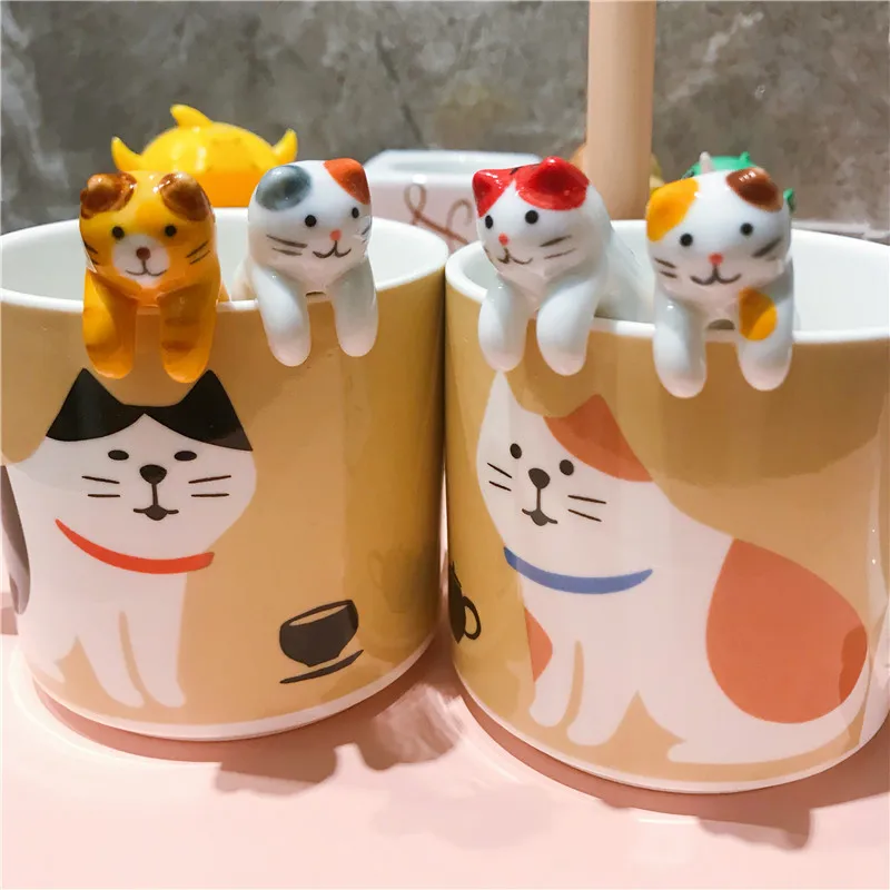 Cuillère à café en céramique  chat mignon  dessin animé  cuillère à Dessert  couverts à glace