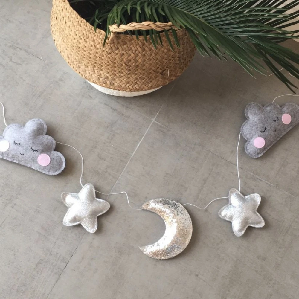 

Baby Room Deco Nordic Stars Moon String Party Banner Tent Bed Bunting Ornament Bumper Boys Girls Room Hanging Wall Decoration