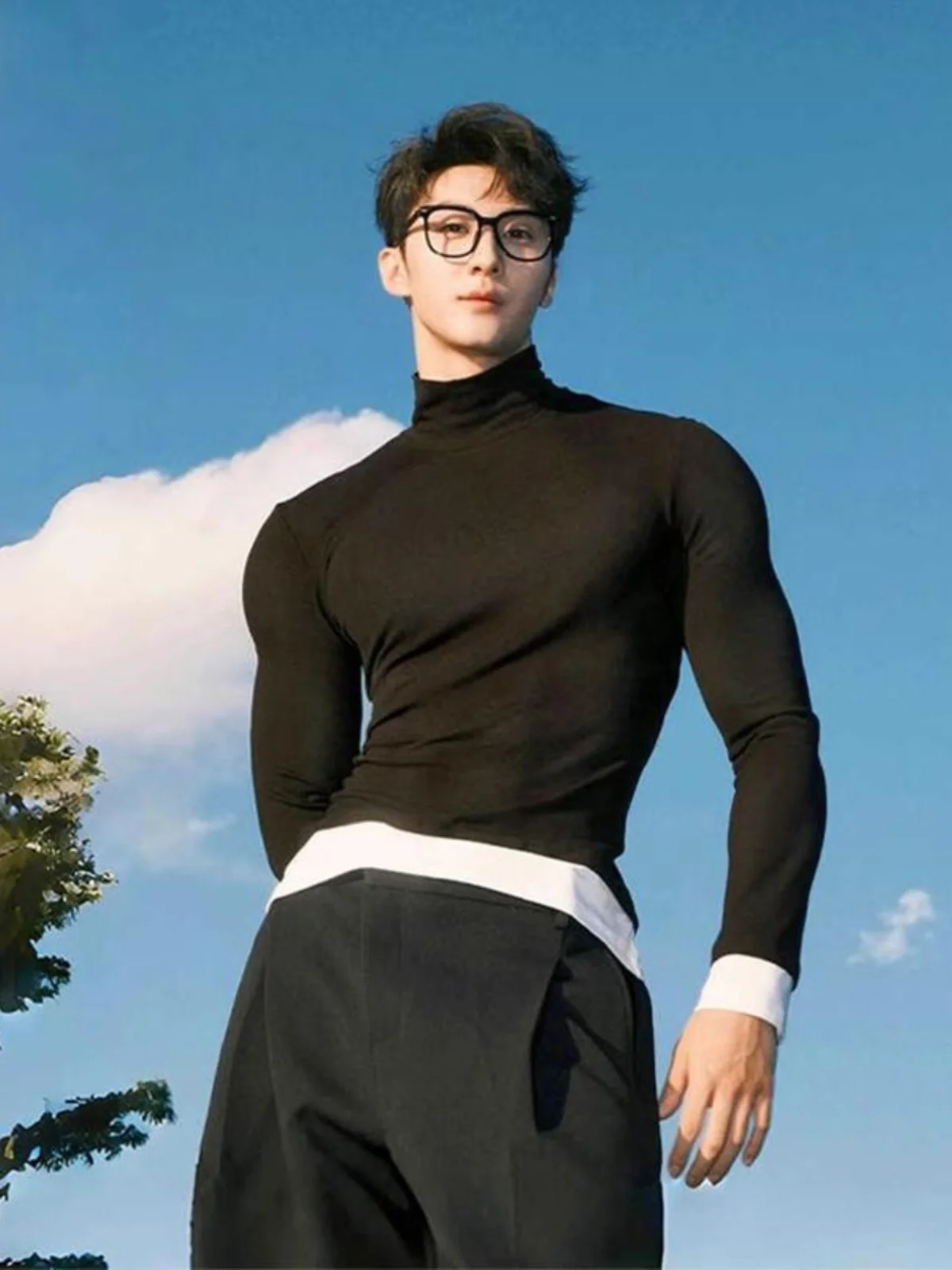 Черная нижняя рубашка Dralon с высоким воротником мужская осенне-зимняя облегающая