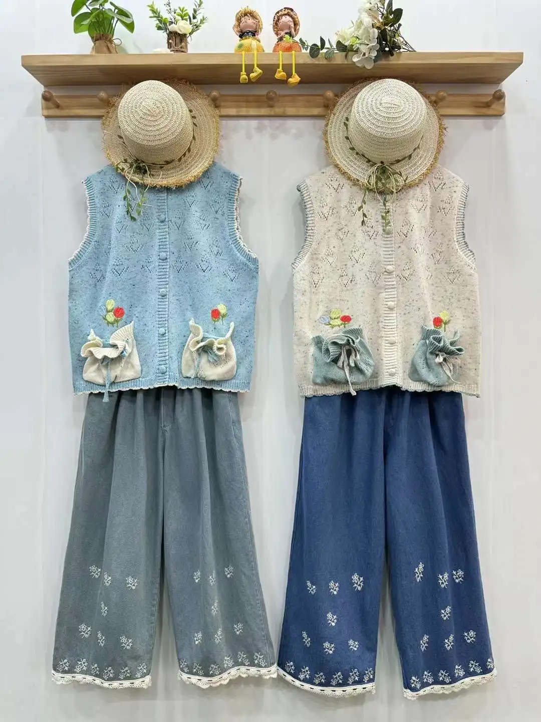 Японский винтажный свитер Mori Girl с вышивкой Kawaii жилет женский осенний вязаный