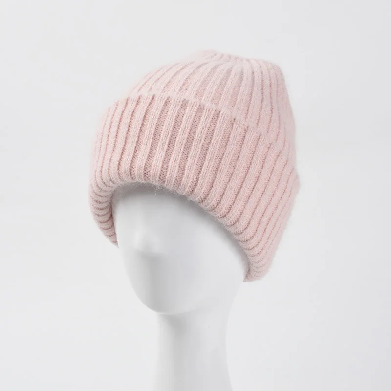 

MYALICE New Fashion Unisex Solid Color Real Rabbit Fur Beanies Winter Hat for Woman Knit Woman Autumn Warm Striped Woolen Hat