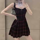 Женское Плиссированное мини-платье, готическое винтажное красноеЧерное короткое платье в клетку в стиле панк, уличная одежда в стиле хип-хоп, 2021