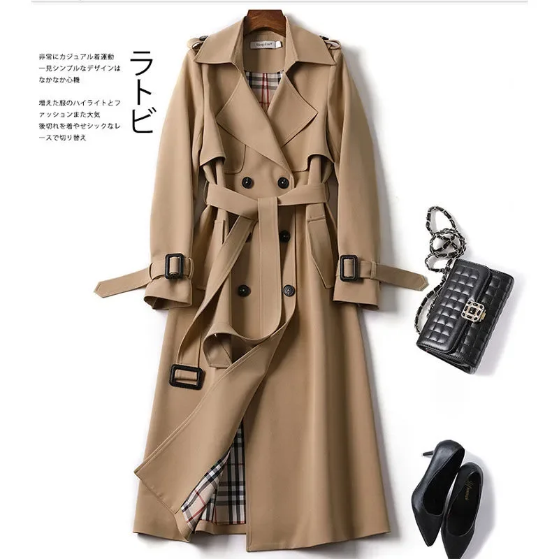 

2023 Spring Autumn Women's Trench Coat New Korean Style Mid-Length Double Breasted Windbreaker With Belt Lady Elegant Outerwear