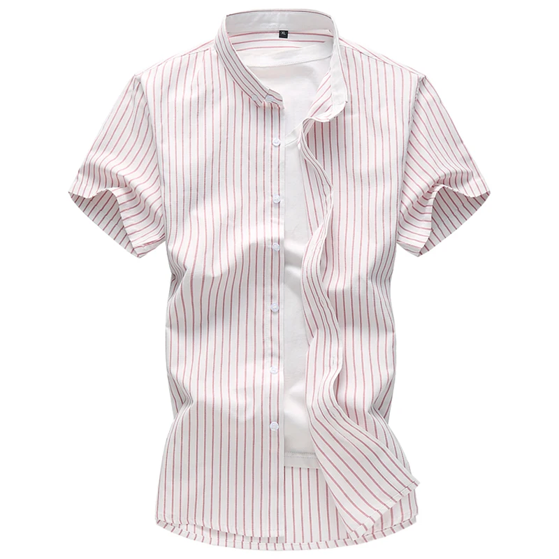 

LICHENGRUI Brother Wang Men's Casual Thin Striped Shirt Summer New Male Slim Business Fashion Short Sleeve Size Brand 6XL 7XL