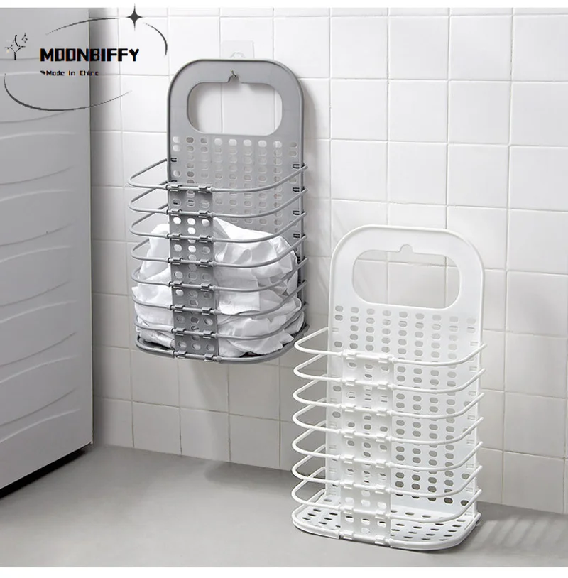

Folding sucker wall hanging hamper home PP storage basket bathroom laundry basket dirty clothes toys organizers