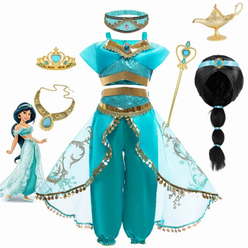 

Girl Jasmine Princess Dress Costume Anime Aladdin Role Playing Clothes Arabian Halloween Carnival Fantasy Outfits Princess Dress