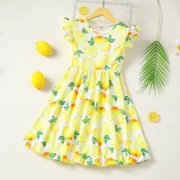 new summer kids dresses for girls fruit lemon print flying sleeve girls dress cotton breathable girls clothes daily casual 5 10y