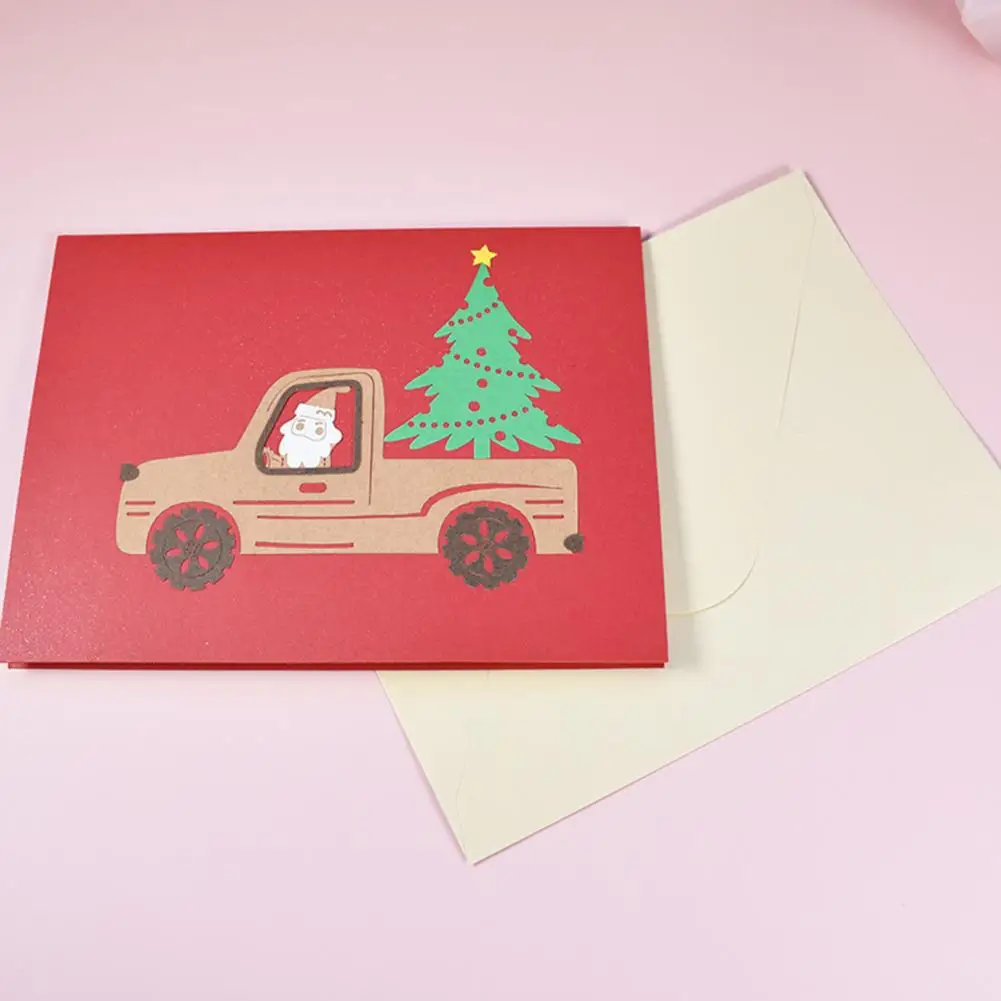 

Christmas Card Foldable Car with Christmas Tree Deliver Greeting Exquisite Holiday Card Xmas Greeting Card for New Year