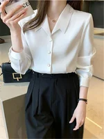 Fashion Blouses Women Satin Shirt Long Sleeve Shirt Woman Top Silk White Shirt Top Woman Beading Shirt Basic Blouse Female Shirt