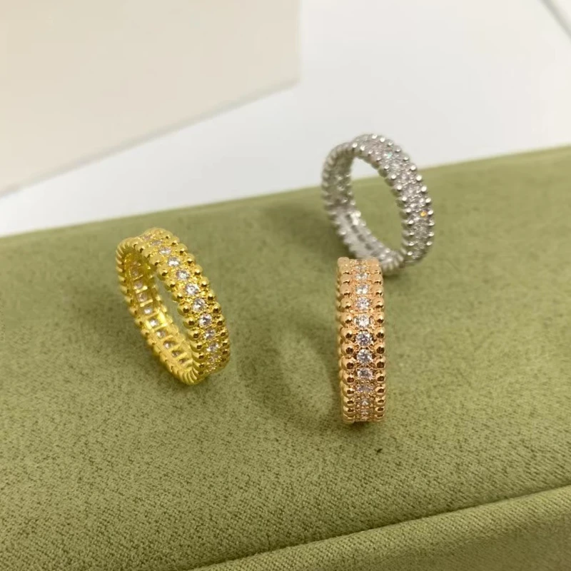 

Классическое простое кольцо из стерлингового серебра 925 пробы с бусинами и бриллиантами в ряд, женское модное Брендовое роскошное ювелирное изделие, дизайнерские подарки