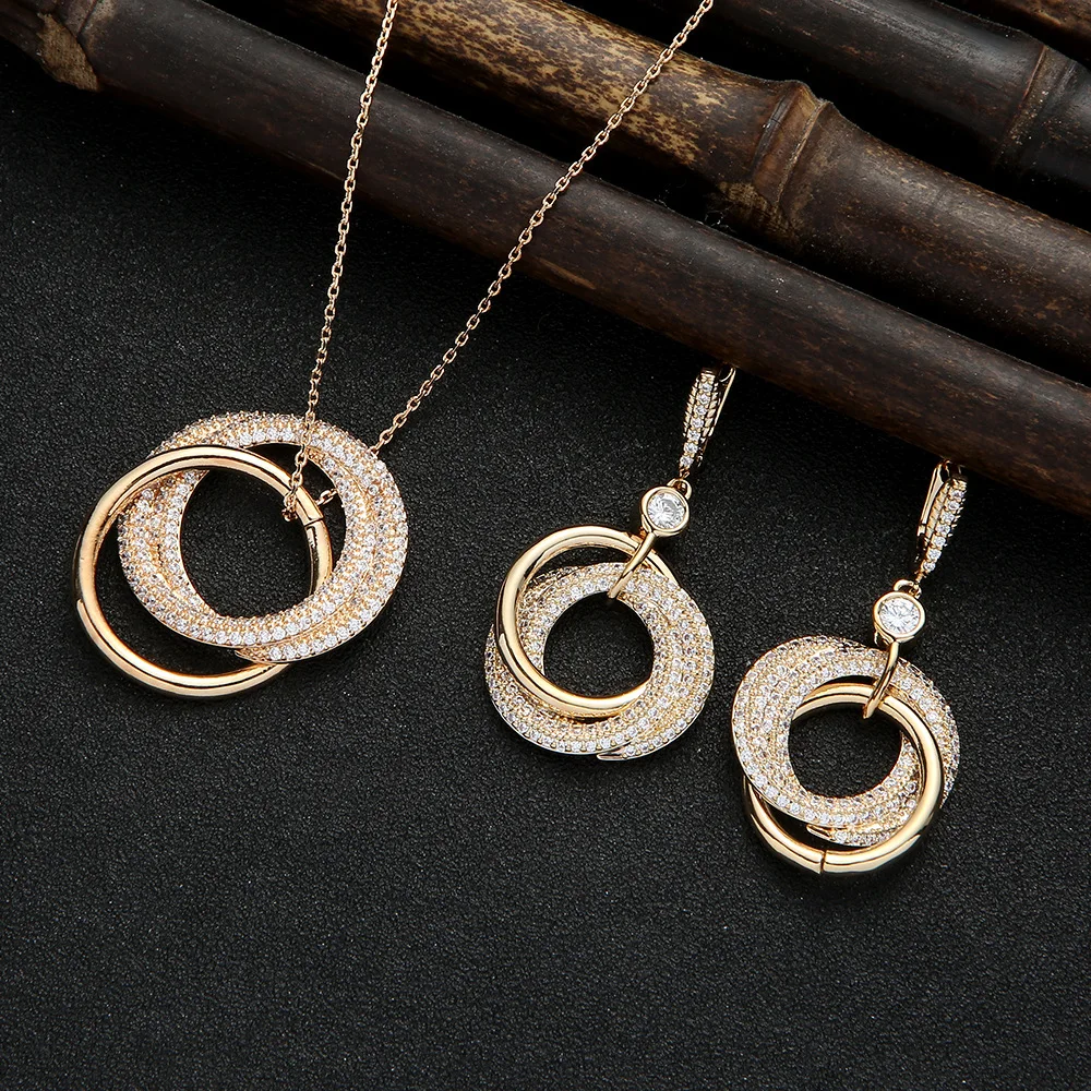 

Fashion Luxury Zircon Circle Jewelry Set For Women Nigerian Dubai Indian Anniversary Party Dress Accessory bijoux femme luxe