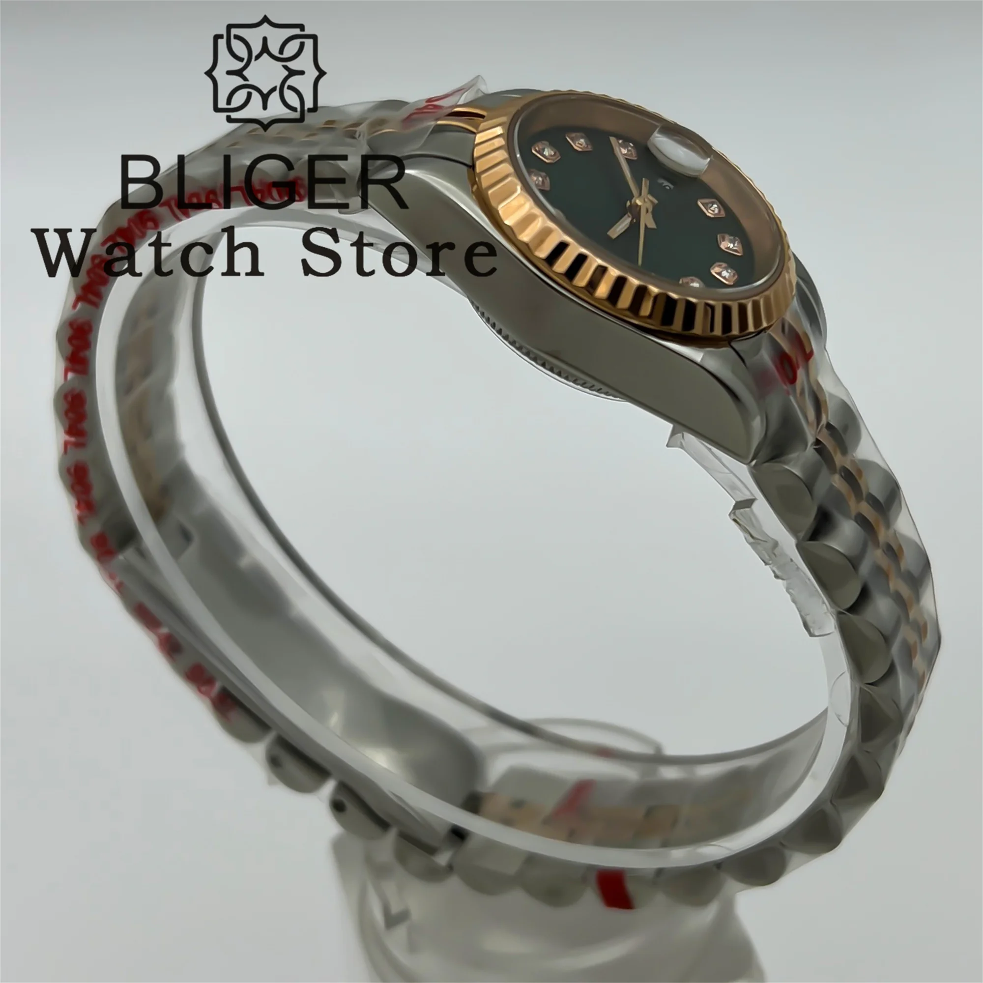 BLIGER 26 мм Серебряные механические часы из розового золота для женщин NH05 Механизм