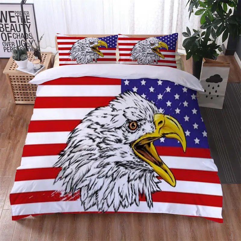 

United States Duvet Cover Queen Size Grunge Looking American National Flag With Eagle Bedding Set Independence Theme Quilt Cover