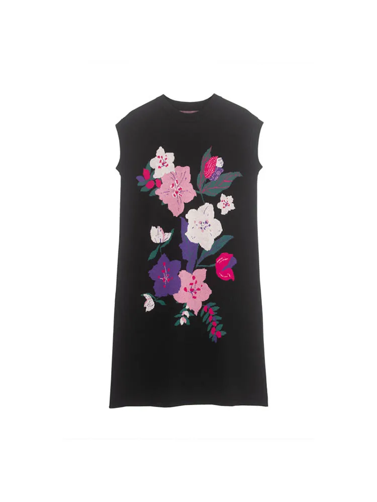 

Женское трикотажное платье-миди без рукавов, элегантное свободное платье с цветочным принтом в стиле Харадзюку, одежда в Корейском стиле дл...