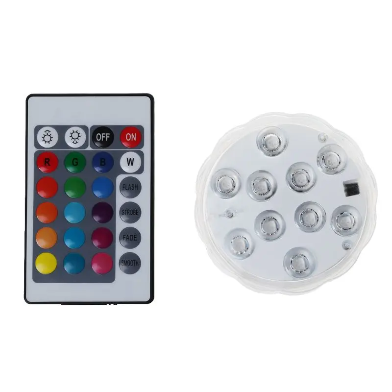 

Submersible LED Light With Remote Controller Waterproof RGB Multi-color 10-LED L