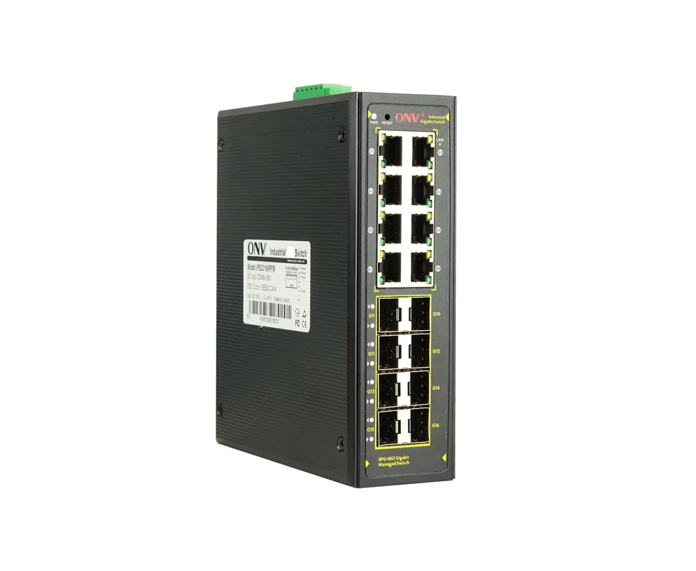 

high reliability 8*10/100/1000M RJ45 ports and 8*100/1000M SFP managed industrial Ethernet fiber switch DC dual power supply