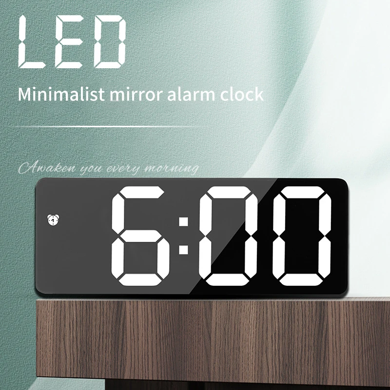 

Digital Alarm Clock Mirrored LED Display with Snooze Dim Mode Beside Table Desk Clock for Bedroom Office Electronic Alarm Clock