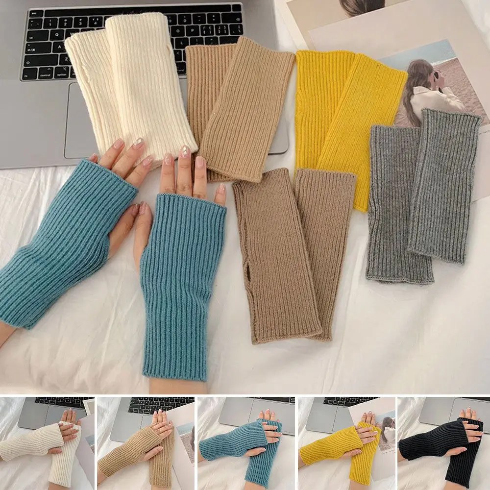 

Winter Fingerless Elastic Soft Mittens Wrist Sleeves Arm Warmers Knitted Gloves
