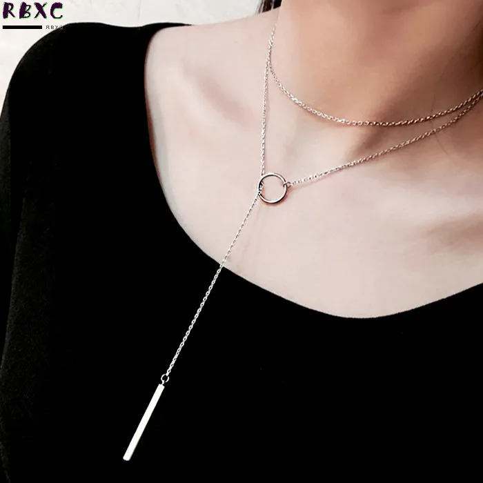 

RXBC S925 Sterling Silver Necklace simple one character Sterling Silver Necklace Korean fashion silver jewelry