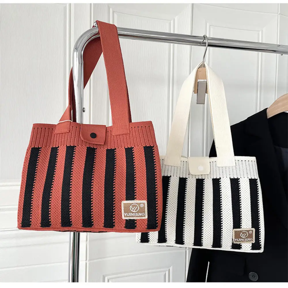 

Unique Knitted Vertical Striped Design Women Korean Style Shoulder Bag Tote Bag Crossbody Bag Large Capacity Commuter Bag