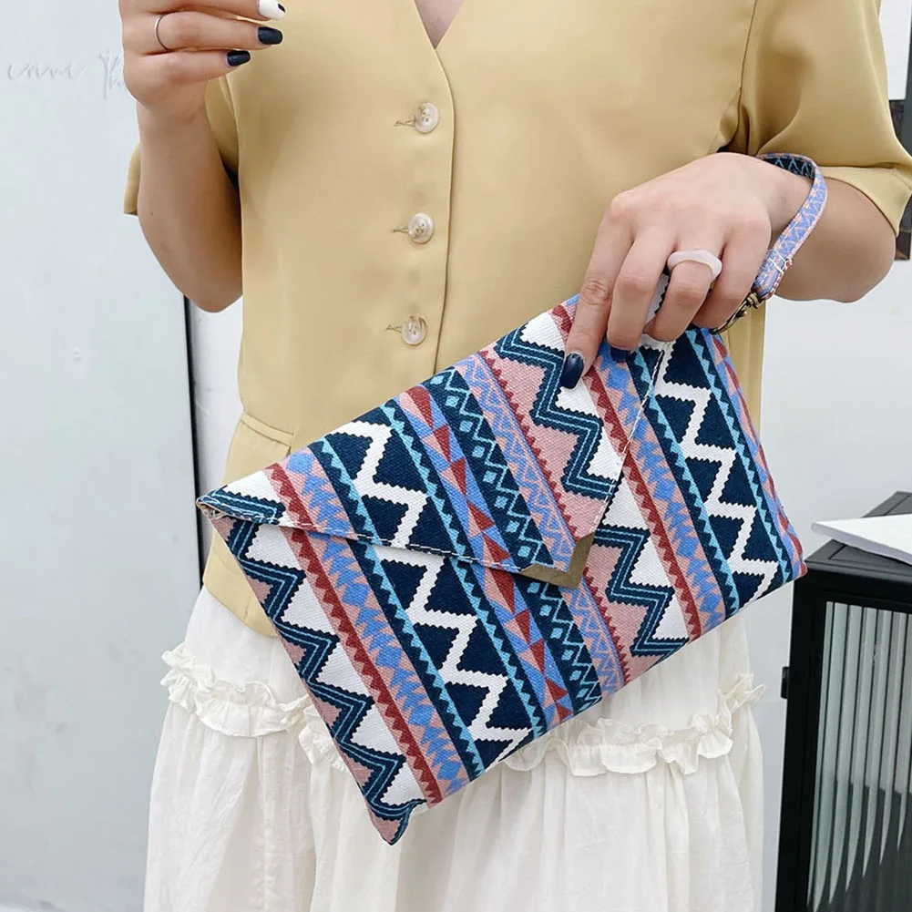

2022 Women Tote Shopping Handbags Vintage Women Canvas Ethnic Printing Wristlet Bag Casual Ladies Small Handbags Stripe Flap Bag