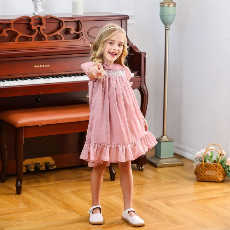 Puff Sleeve Starlight Chiffon Dress 2022 Summer New Girls One-year-old Anniversary Super Beautiful Temperament Princess Dress