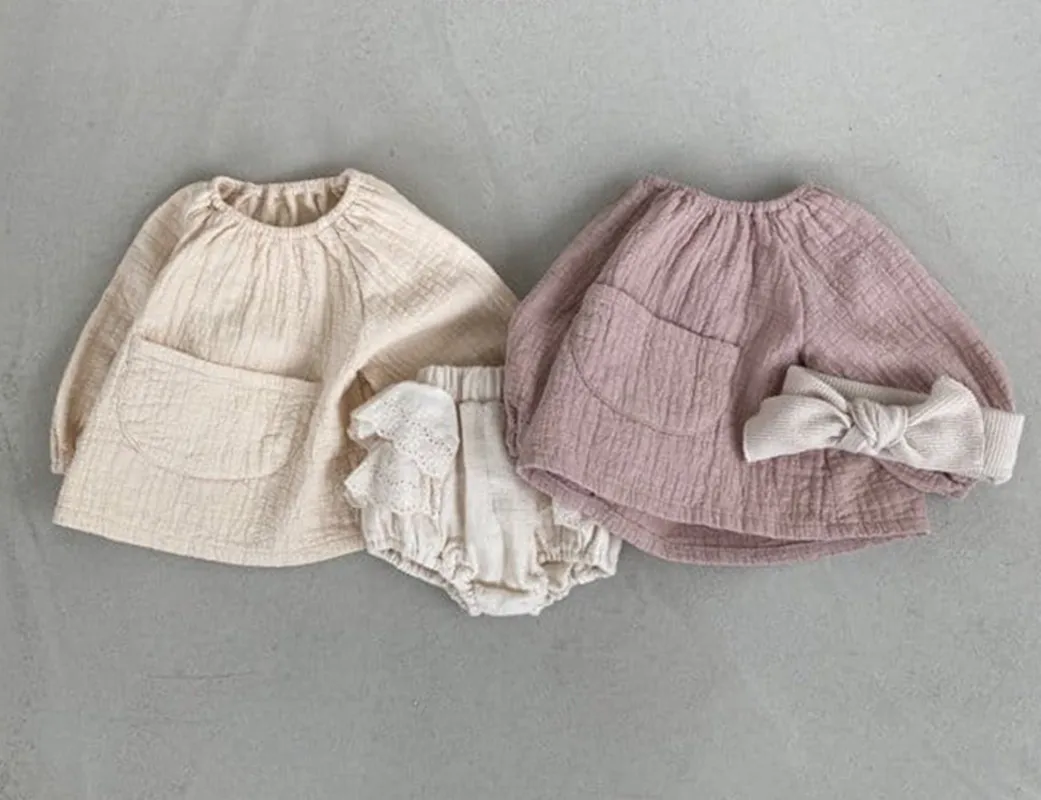 

2022 Autumn New Baby Girl Long Sleeve Tops Cute Baby Cotton Clothes With Big Pocket Toddler Girl Outfits 0-3Y