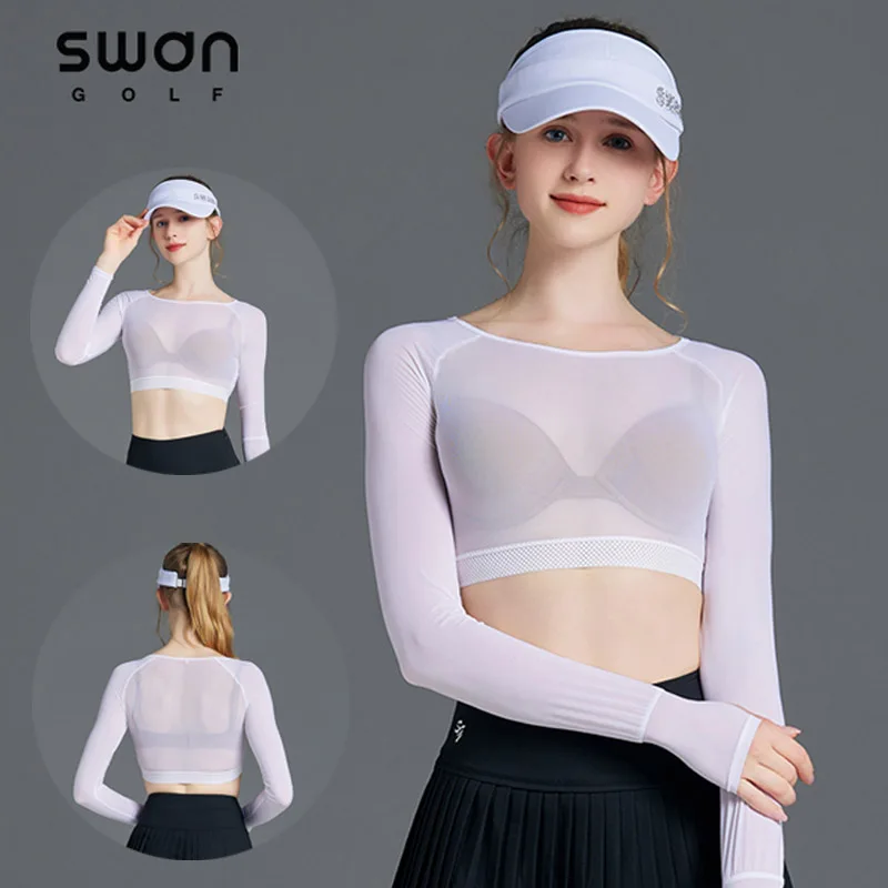 Underwear Ladies Sunproof Golf Cropped Tops Anti-uv Thin Sports Shirts Round Neck Short Shirts