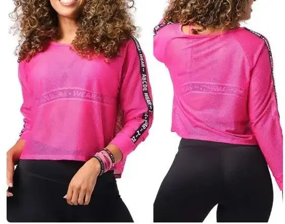 

Спортивная футболка ABCDE для занятий йогой, танцев, быстросохнущая футболка с длинным рукавом, сетчатый топ T2730