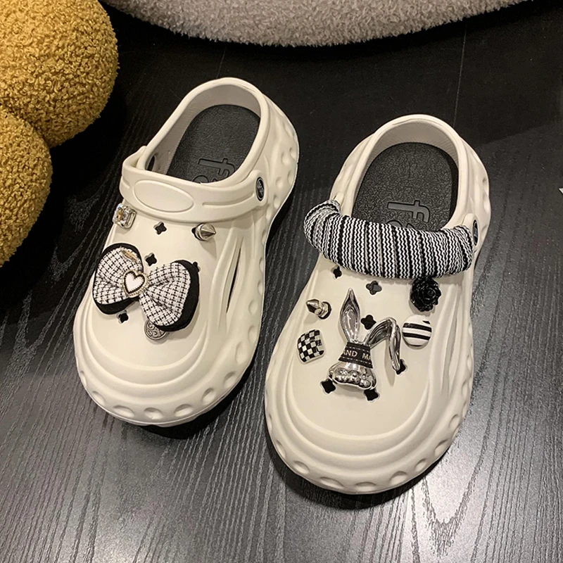 Mo Dou Scandals for Women 2023 Summer New EVA Thick Sole Non-slip Home Slippers Punk Style Rhinestone Chain DIY Wearable