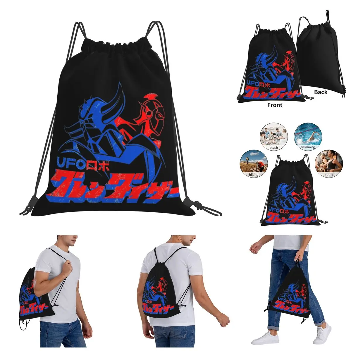 

123b Grendizer Fleed Drawstring Bags Gym Bag Funny Graphic Backpack Humor Graphic Drawstring Backpack