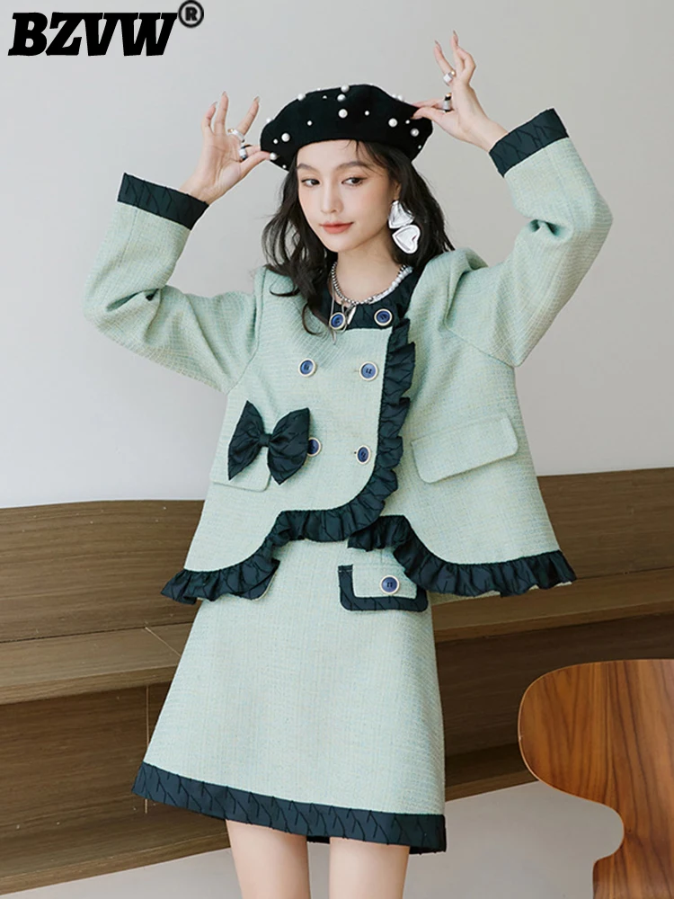 

Женский костюм-двойка с юбкой BZVW, двубортная юбка-пальто с оборками в стиле пэчворк, весна-осень 2023