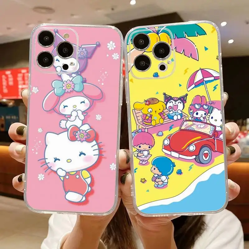

Cute Sanrio family HelloKitty kuromi my melody Phone Case For iphone 14 Plus 13 12 11 Pro Max Mini X XS XR Soft Transparent