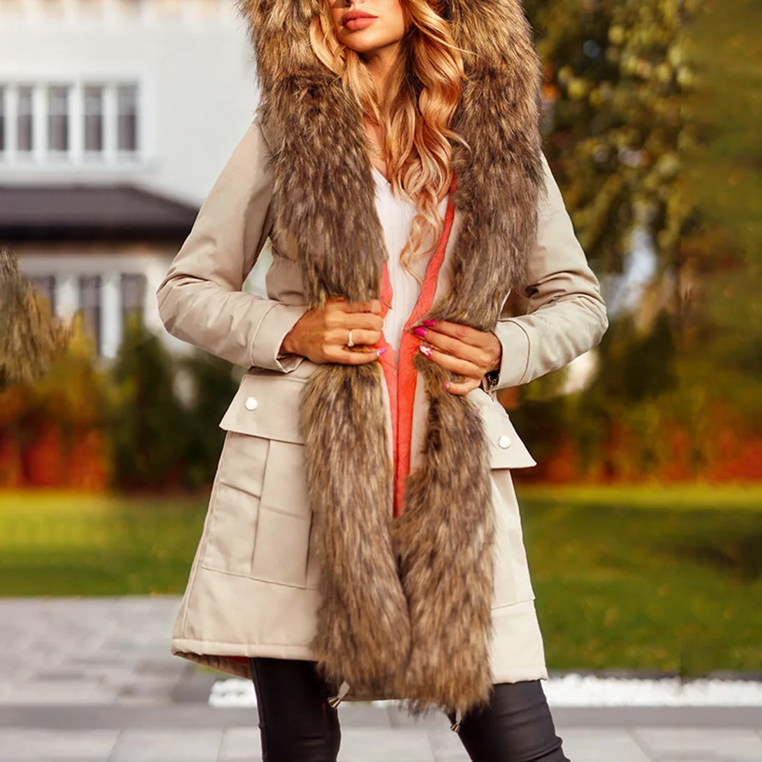 New Arrival Luxury Women Faux Fur Hooded Jacket 2021 Winter Fake Fox Fur Coat Female Thick Fur Collar Solid Fur Overcoat Outwear