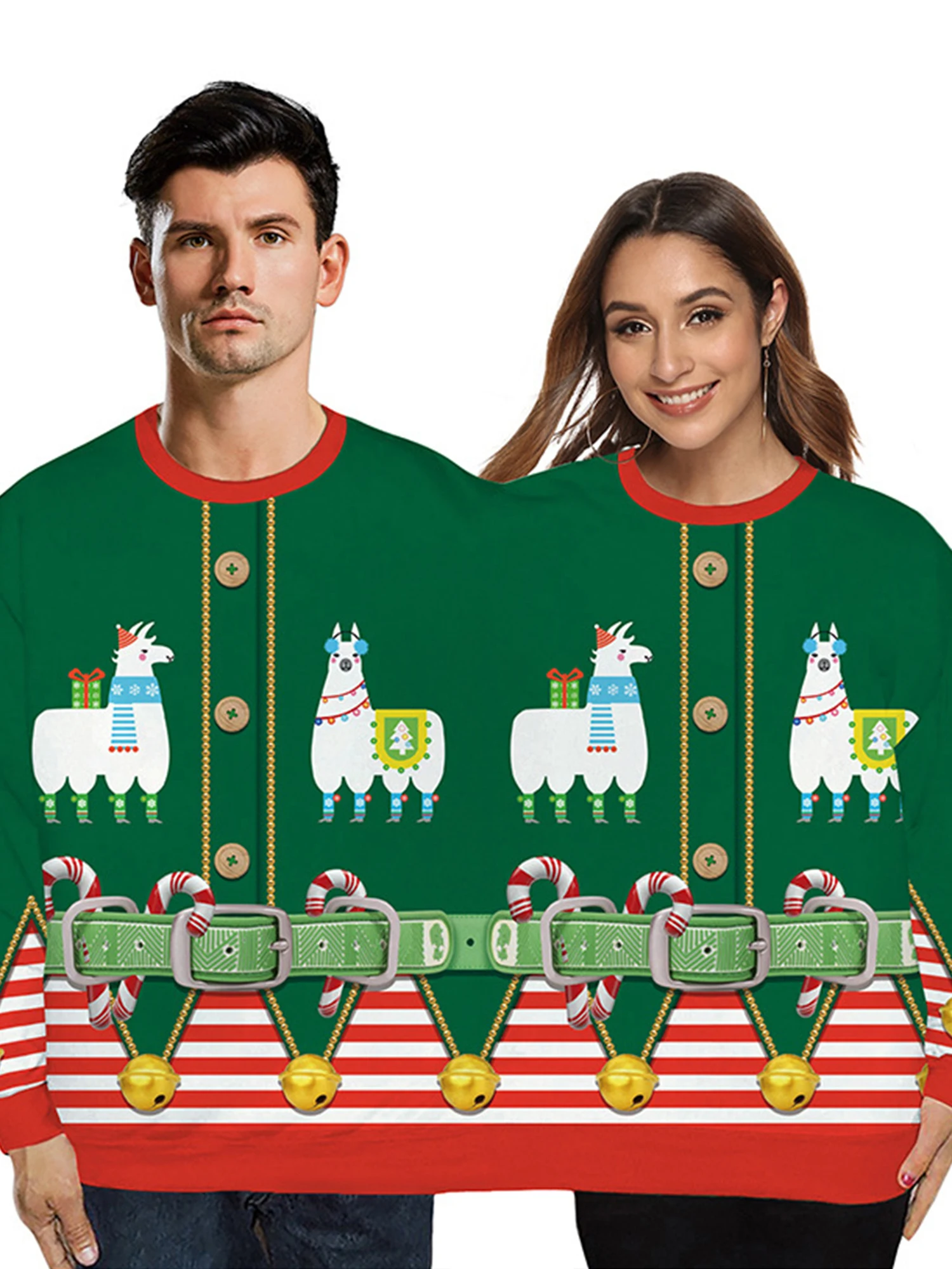 

Two Person Ugly Christmas Pullover Couples Sweaters Christmas Jumper Tops Conjoined Twin Christmas Patterns Printed Funny