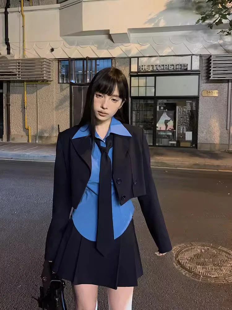 Рубашка RORORIRI с длинным рукавом и черным галстуком для женщин Классическая