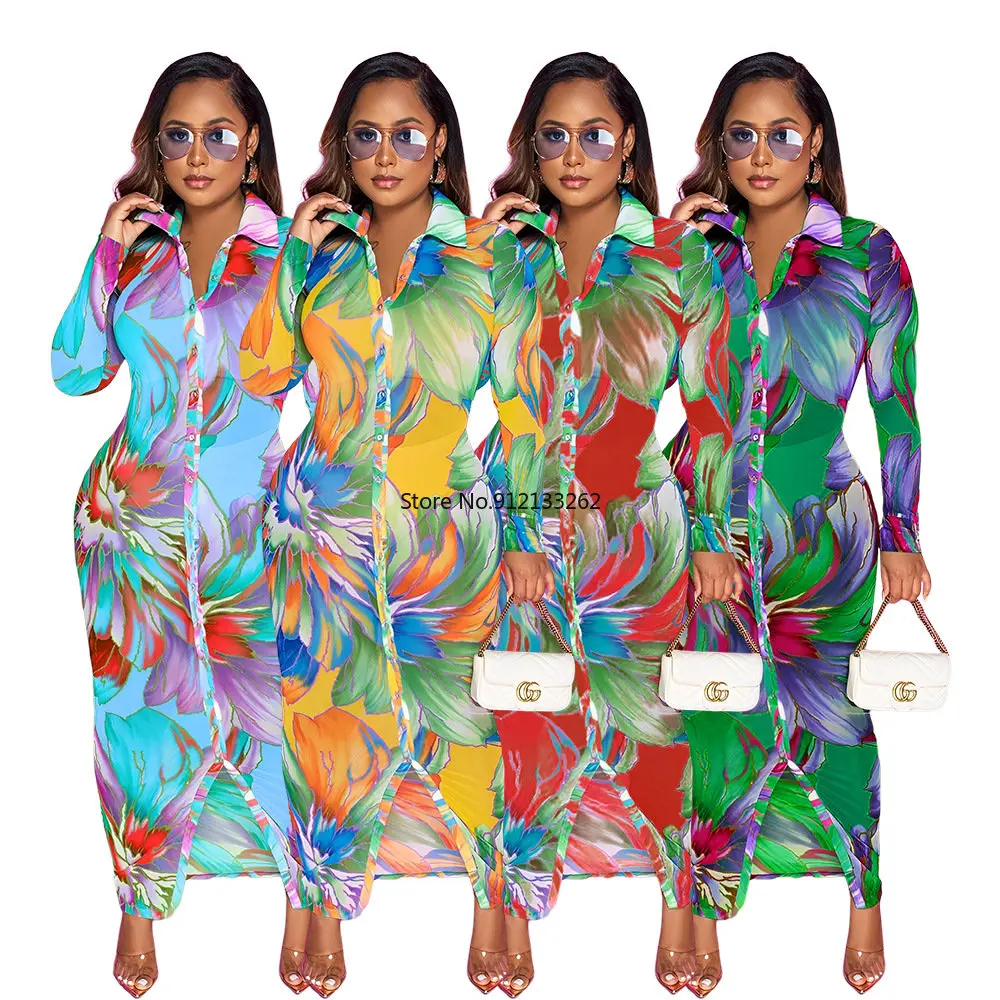 

Long Sleeve Polyester African Dresses for Women Autumn African V-neck Printing Long Dress Maxi Dress XL-5XL African Clothes