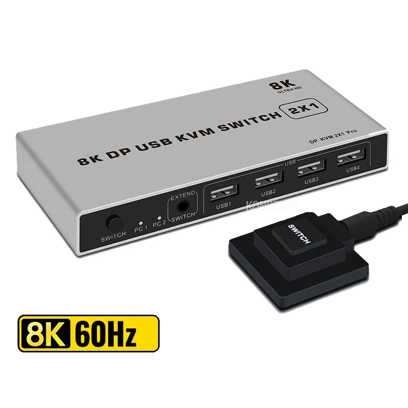 

8K 60Hz Displayport KVM Switch 2x1 DP USB KVM Switcher 2 in 1 out 4K@144hz DP Switcher 2 PC Share Keyboard Mouse Printer Monitor