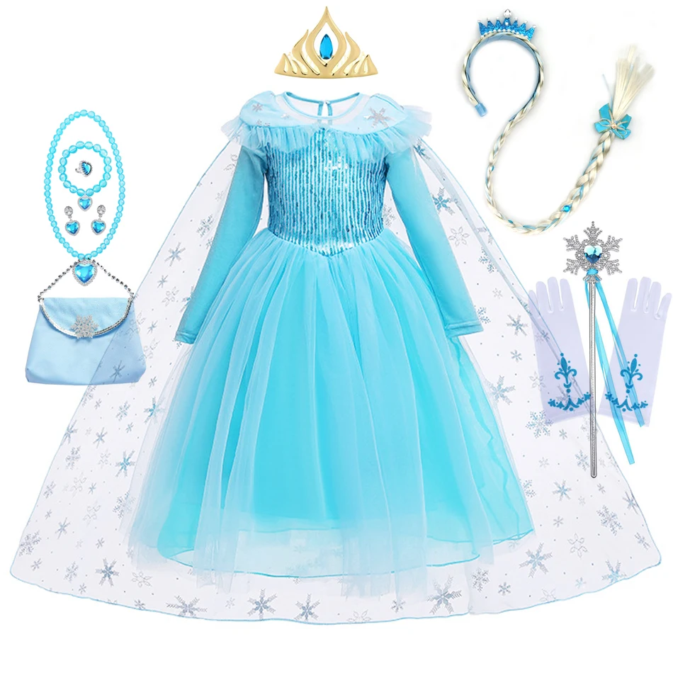 

Elsa Dress for Kids Girl Children Clothing Long Sleeves Princess Cosplay Costume Sequin Cape Girls Gifts