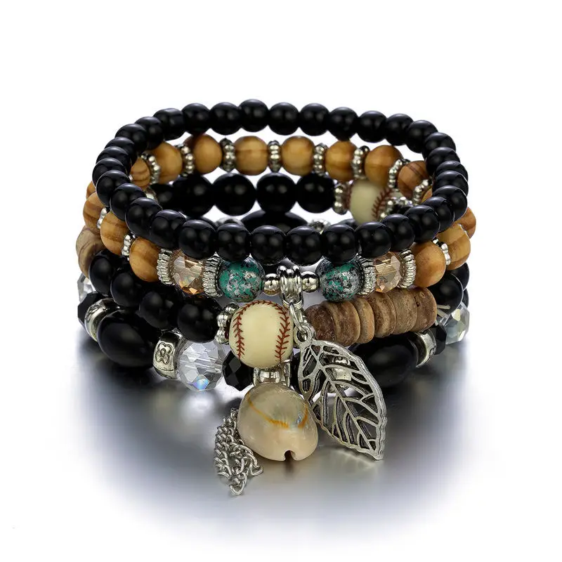 

New 2022 Bohemian Handmade Beach Shell Tassel Multi-Layer Bracelet Set Wooden Bead Crystal Coconut Shell Multi-String Bracelet