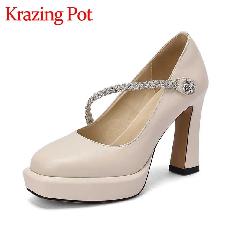 

Krazing pot big size 42 cow leather round toe super high heels platform beauty lady streetwear fashion brand women pumps L8f5