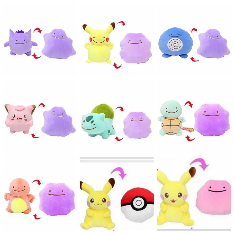 Anime Pokemon Dolls Ditto Reversible Pillow Cushion Transform Pikachu Bulbasaur Snorlax Stuffed Plush Toys Kids Birthday Gifts